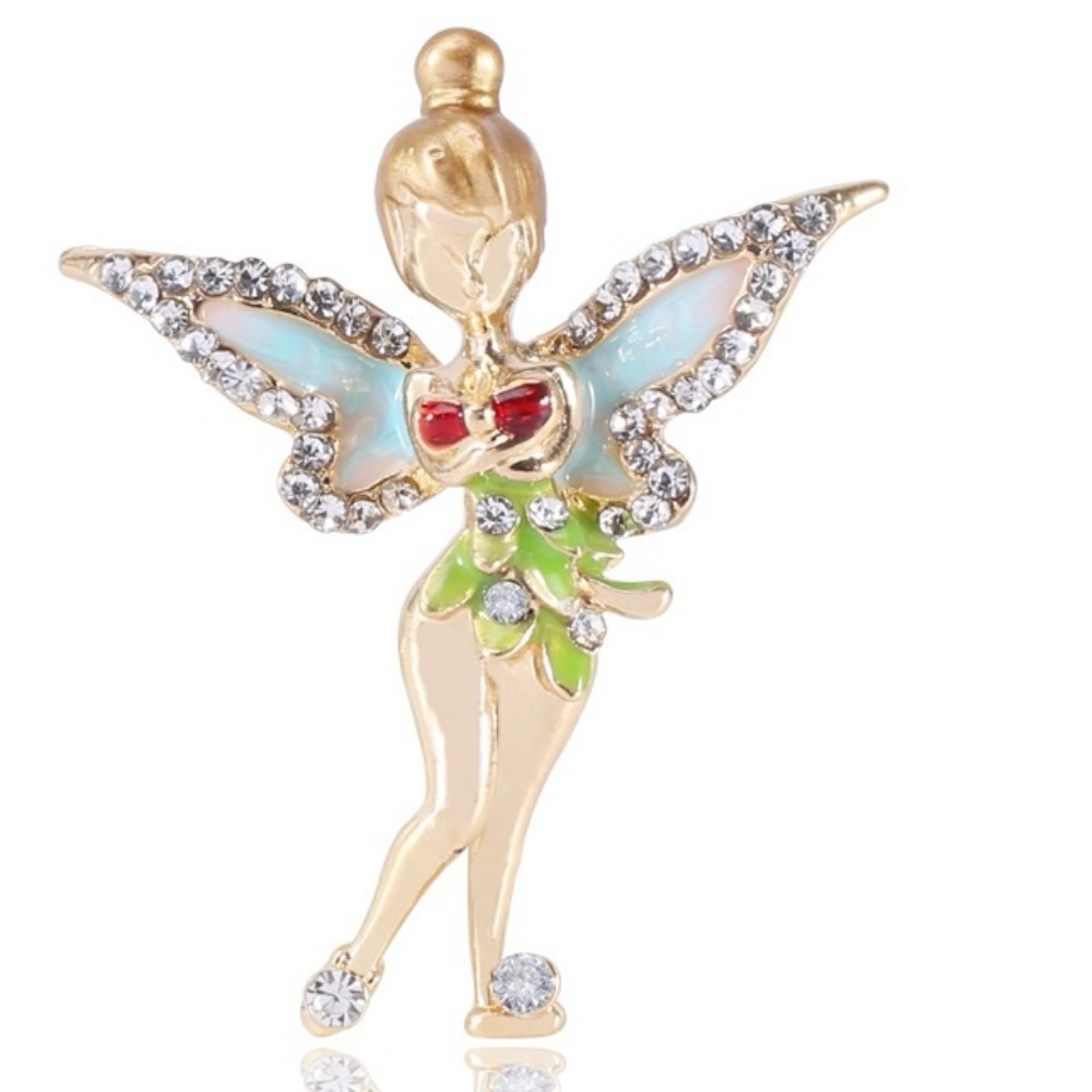 Forest Fairy Girl Blue & Gold Crystal, Enamel, & Gold-tone Brooch Pin